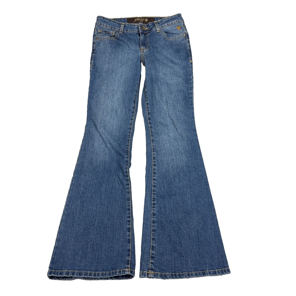 Grane Womens Jeans Juniors 5 Low Rise Blue Flared Slim Stretch Medium Wash